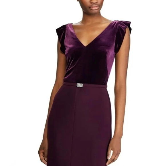 New! Lauren Ralph Lauren  Aubergine Purplw Velvet Evening Bridesmaid Gown - Picture 2 of 11